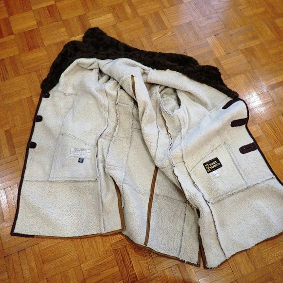 Handmade Wool Shearling Leather Coat  -Ultra Thin,Very Warm  w/Oversized collar - Picture 8 of 9